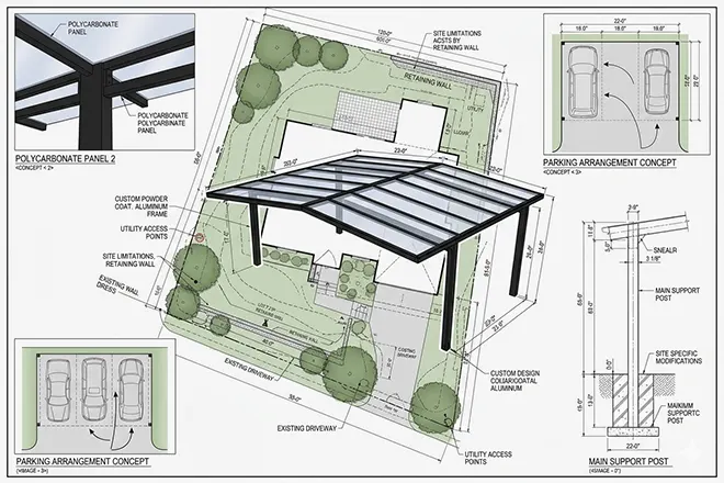 project-based design support of aluminum carports – 1 frame finish and visual details - 1