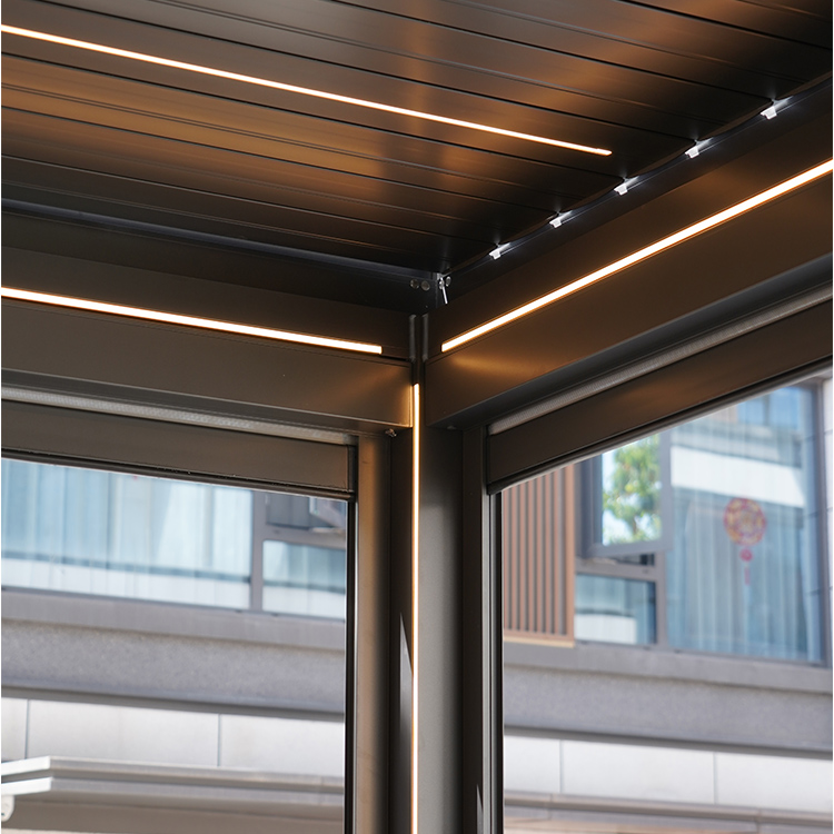 Aluminum louvered pergola adjustable roof blades detail