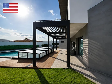 Dark Gray Wall-Mounted Louvered Pergola Project in the United States - 3