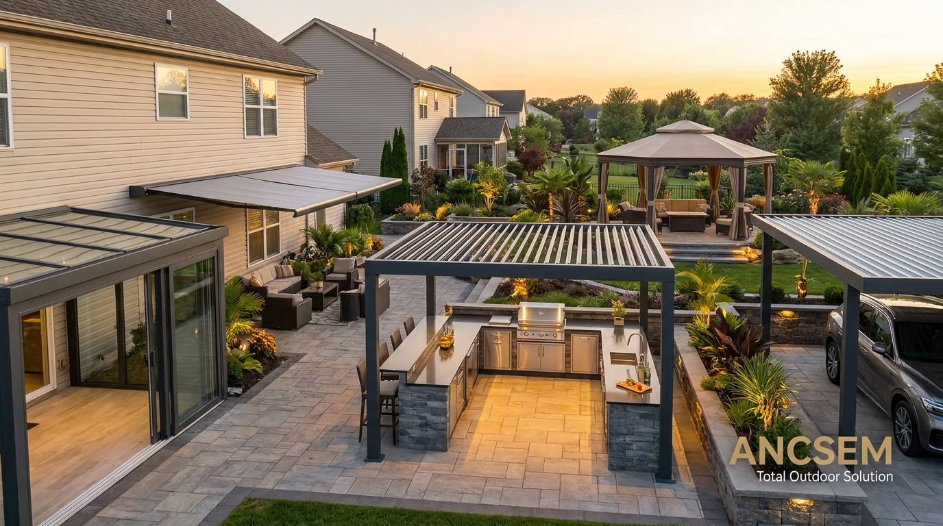 ANCSEM full outdoor patio solutions pergola sunroom awning carport