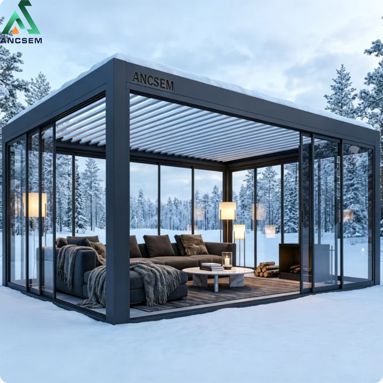 Winter Louvered Pergola Lounge