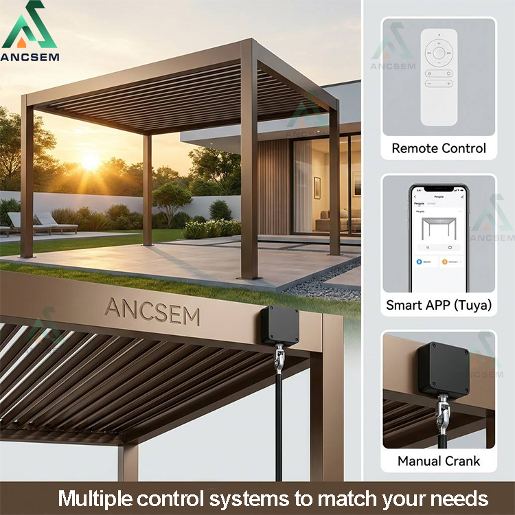 ANCSEM custom motorized pergola multi smart control options