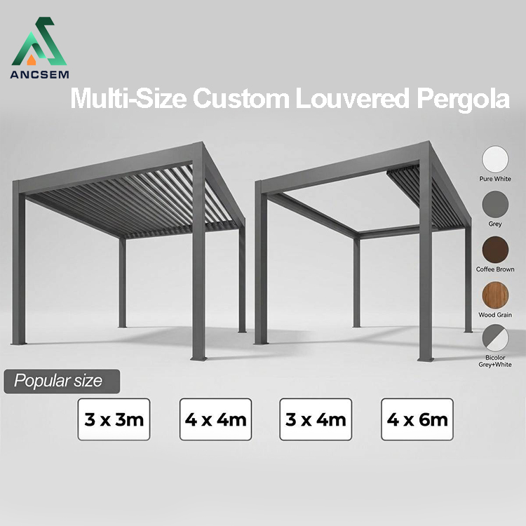 ANCSEM aluminum pergola standard sizes & color options