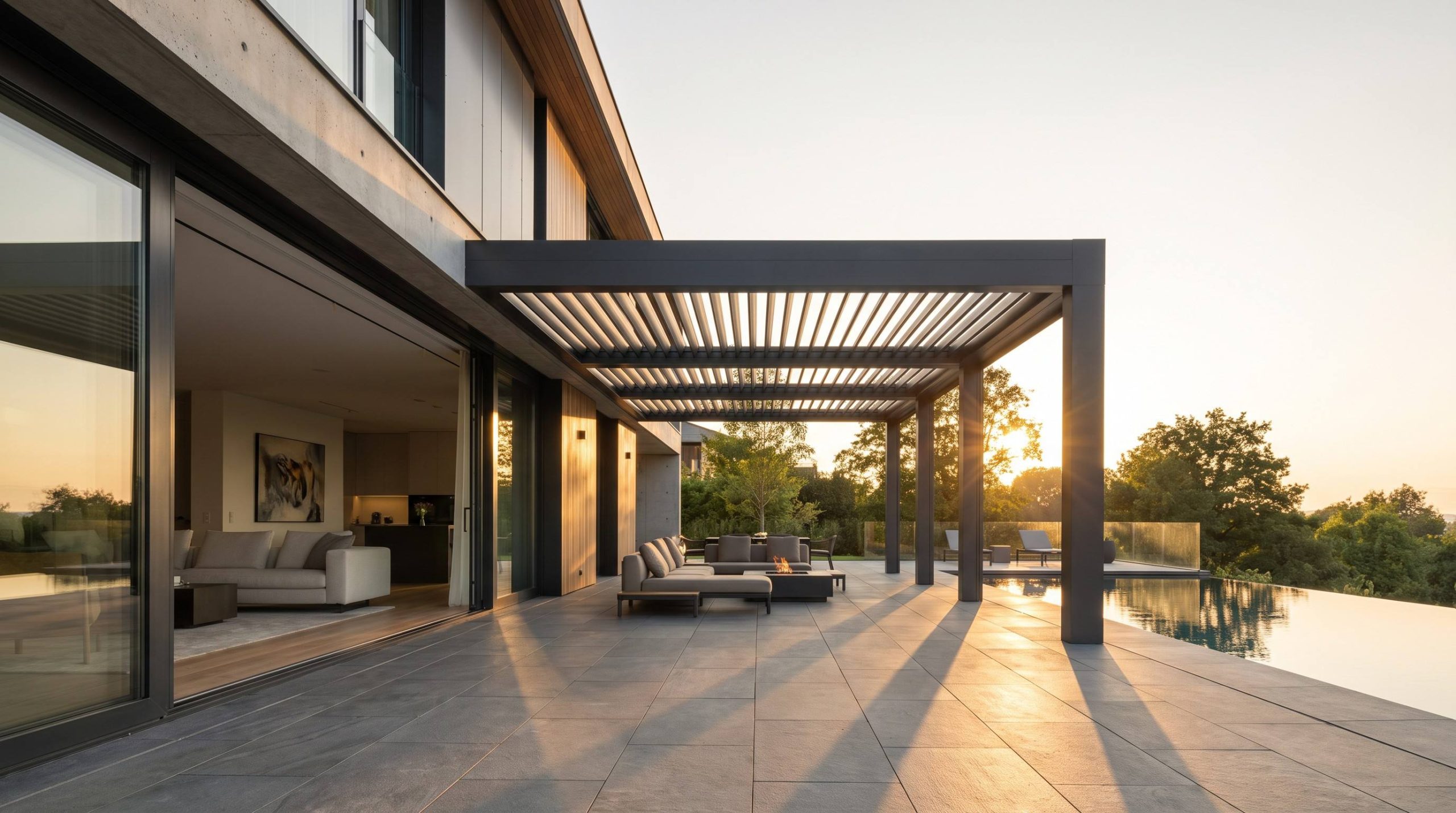 ANCSEM modern aluminum louver pergola villa terrace pool patio