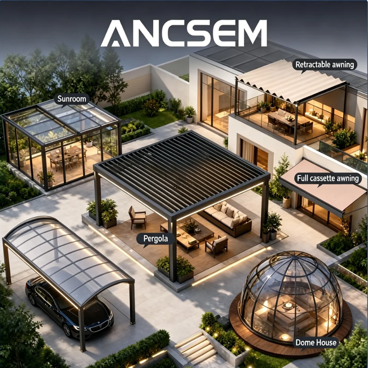 ANCSEM aluminum pergola sunroom awning carport dome house villa patio