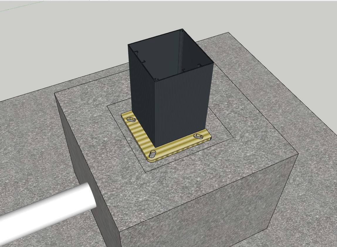Heavy-duty aluminum pergola post internal drainage tube and concealed anchor base plate