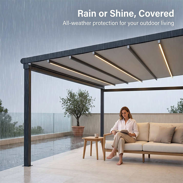 Louvered Pergola in the Rain | All-Weather Outdoor Living custom louvered pergola manufacturer in China - 1